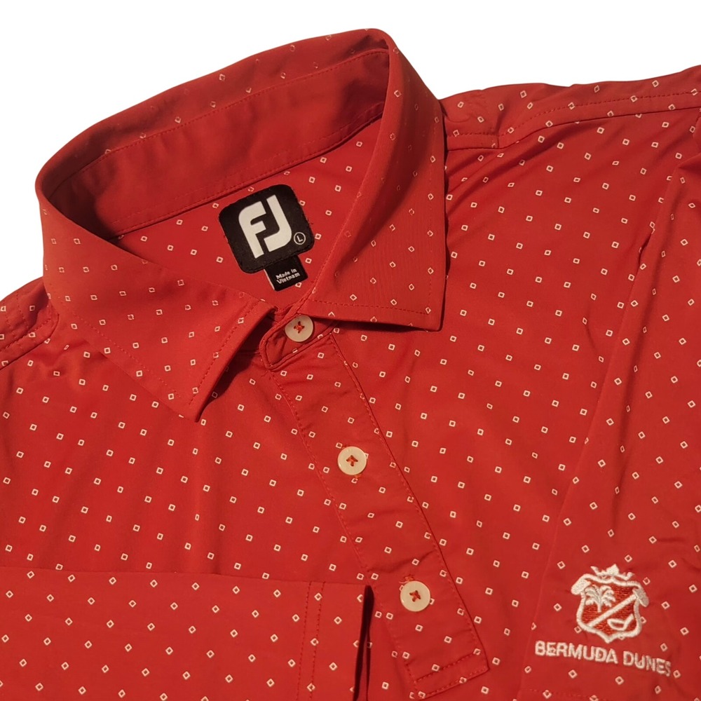 FootJoy Polo Shirt Mens Large Red Geometric Diamond Bermuda Dunes EUC